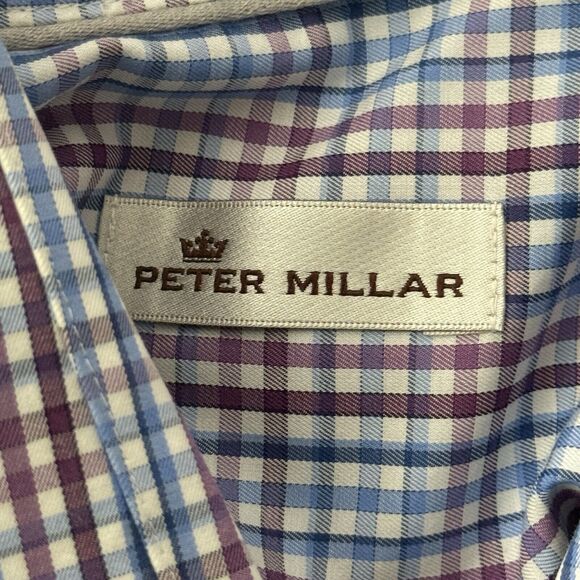 Peter Millar Shirt Men Medium Blue Purple Plaid Button Down Preppy Career Casual - Picture 6 of 9